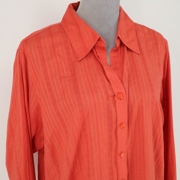 Coldwater Creek Top Plus 2X Orange Textured Cotton Blouse Roll Tab Sleeve Career - Picture 5 of 13